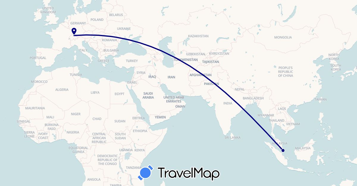 TravelMap itinerary: driving in Switzerland, Singapore (Asia, Europe)
